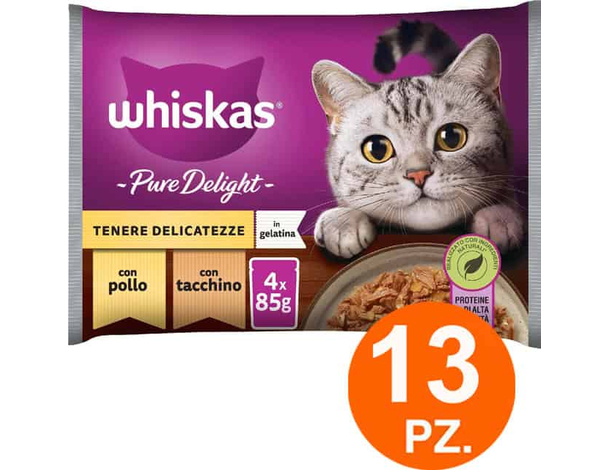 Whiskas Pure Delight Cibo Gatti Tenere Delicatezze Pollo Tacchino 52 bustine
