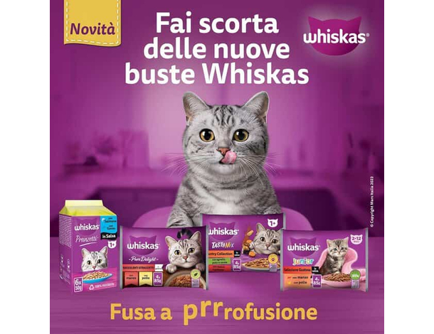 Whiskas Pure Delight Cibo Gatti Tenere Delicatezze Pollo Tacchino 52 bustine...