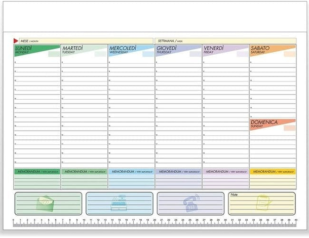 5x Planner Settimanale da Tavolo 52 Fogli Strappabili Multicolore 43.5 x 31.5...