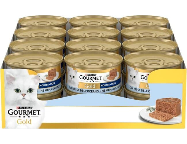 Purina Gourmet Gold Mousse Gatto con Pesce Dell'Oceano, 24 Lattine da 85 g