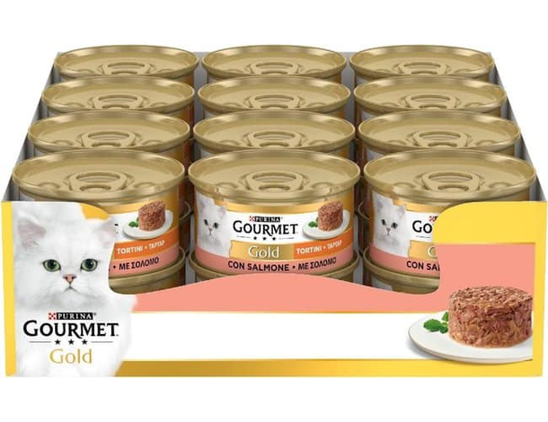GOURMET Gold Tortini per Gatti Adulti: Cibo Umido Completo Salmone - 24x85g...