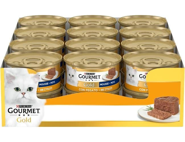 Purina Gourmet Gold Mousse Cibo Umido per Gatti con Fegato, 24 Lattine da 85g