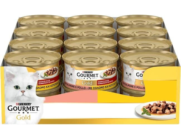 Purina Gourmet Gold Dadini in Salsa Cibo Umido per Gatti con Salmone e Pollo,...