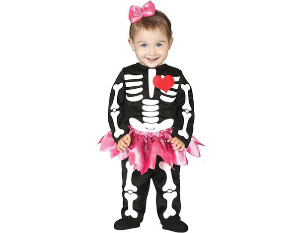 Costume Scheletrina Bambina 18-24 mesi - Tuta con Gonna Tulle Rosa e Fascia,...