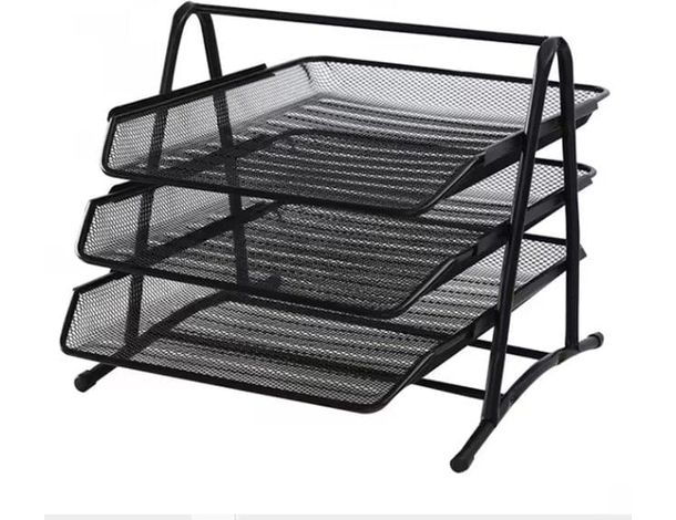 Organizer da Scrivania in Metallo Nero, 3 Scomparti Scorrevoli A4, Design a...