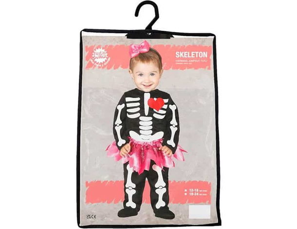 Costume Scheletrina Bambina 18-24 mesi - Tuta con Gonna Tulle Rosa e Fascia,...