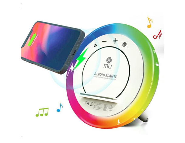 Altoparlante Bluetooth 4 in 1 con Ricarica Wireless 15W, Luce RGB, Supporto...