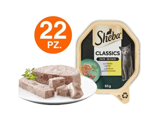 Sheba Classics Patè Vitello e pollo Cibo Umido Completo Gatti Adulti...