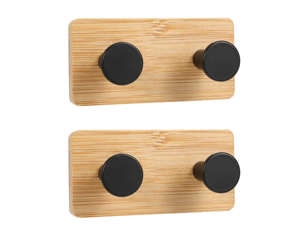 Set 2 ganci adesivi porta asciugamani in bambù e metallo, eleganti,...