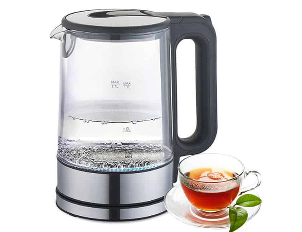 Bollitore Elettrico 1,7L 2200W in vetro borosilicato: LED, base 360°, sicuro,...