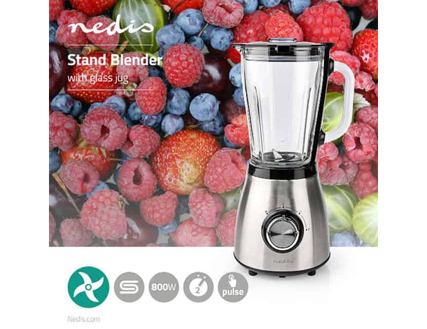 Frullatore 800W con brocca in vetro 1,5L: 2 velocità, lame inox, lavabile in...