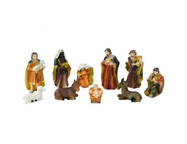 Set Statuine Natività Pastori 10 Figure in Resina, Statuette del presepe,...