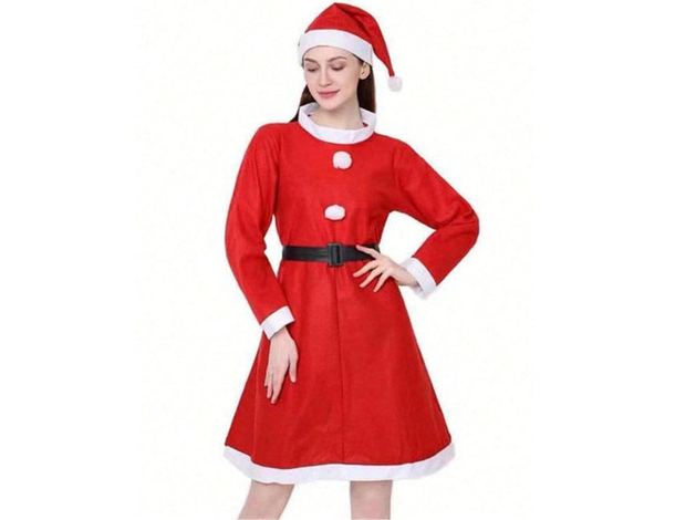 Costume Miss Santa, Rosso, con abito, cappello e cintura ,Babbo Natale Donna...