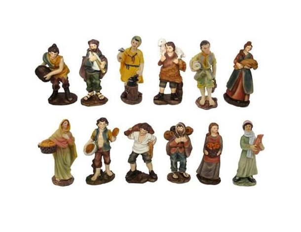 Set 12 Pastori per Presepe, Mestieri, Personaggi, Statuine in Resina dipinta...