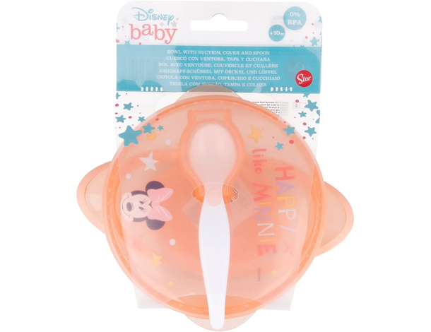 Ciotola antiscivolo con coperchio e cucchiaio Minnie per bambini in plastica,...