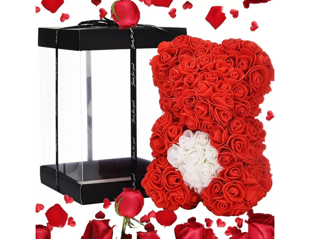 Orso Orsetto di Rose Artificiale rosse,Bouquet di Fiori Regalo romantico,...