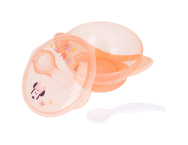 Ciotola antiscivolo con coperchio e cucchiaio Minnie per bambini in plastica,...