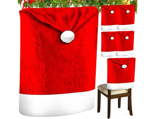 Set da 6 Coprisedie Natalizi a Forma di Cappello di Babbo Natale,50x60 cm,...