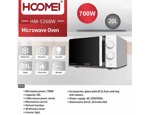 Forno a Microonde Hoomei 700W, 20L: compatto, 6 livelli potenza, timer 30... Forno a Microonde Hoomei 700W, 20L: compatto, 6 livelli potenza, timer 30...