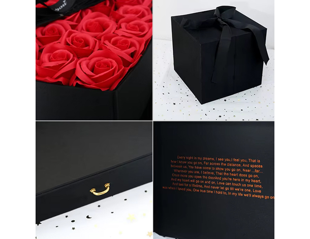 Romantico box regalo con rose profumate a forma di cuore e cassettino:...