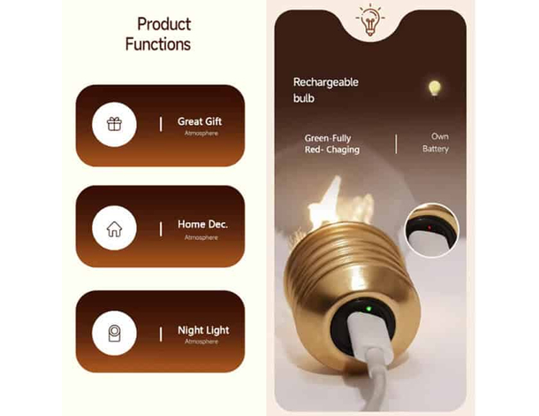 Lampada da Tavolo Ricaricabile, Lampadina E27 da Tavolo a Forma Fiocco di...