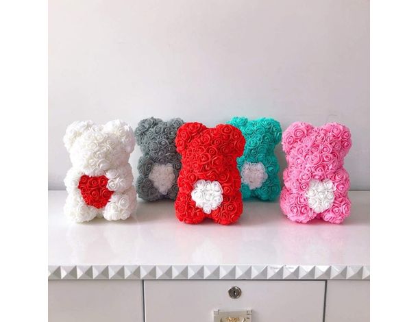Orso Orsetto di Rose Artificiale gialle, Bouquet di Fiori Regalo romantico,...