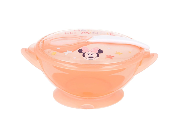 Ciotola antiscivolo con coperchio e cucchiaio Minnie per bambini in plastica,...