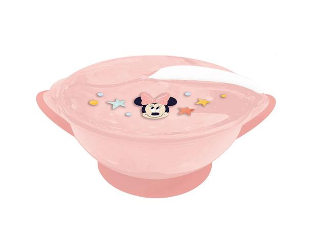 Ciotola antiscivolo con coperchio e cucchiaio Minnie per bambini in plastica,...