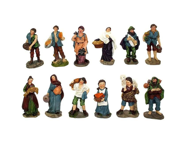 Set 12 Pastori per Presepe, Mestieri, Personaggi ,Statuine in Resina dipinta...