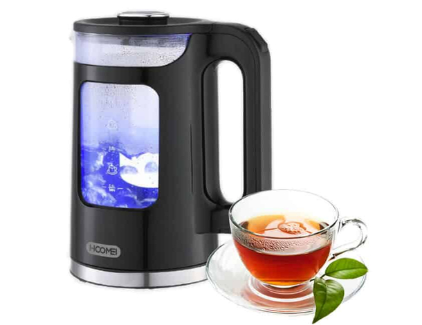 Bollitore Elettrico 1,7L 2200W in vetro borosilicato: LED blu, base 360°,...
