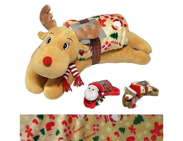 Set Natalizio Cuscino Peluche e Coperta Calda - Vari Modelli Festivi, Morbido...