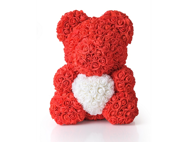Orso Orsetto di Rose Artificiale rosse,Bouquet di Fiori Regalo romantico,...