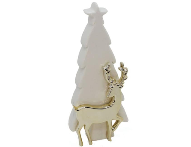 Decorazione natalizia in ceramica: originale ornamento con albero e renna in...
