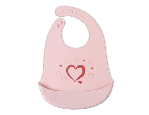 "Bavaglino in silicone con tasca Cuori rosa: impermeabile, regolabile,...