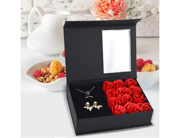 Scatola Regalo per Gioielli Rose Rosse Artificiali profumate Confezione...