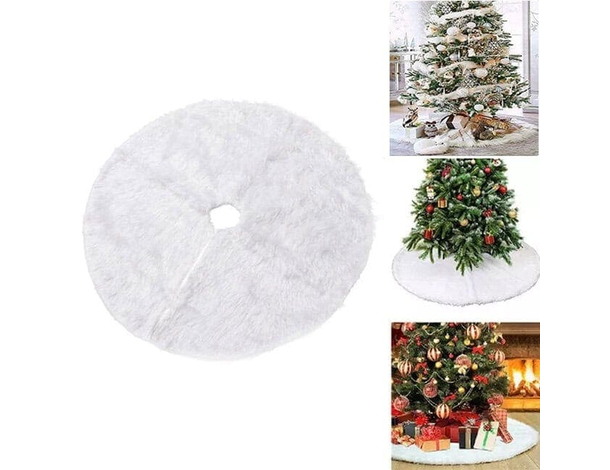 Tappeto Copribase per Albero di Natale in Peluche Bianco - Effetto Neve...