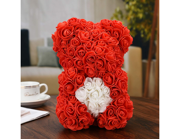 Orso Orsetto di Rose Artificiale rosse,Bouquet di Fiori, Regalo romantico per...
