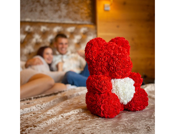 Orso Orsetto di Rose Artificiale rosse,Bouquet di Fiori Regalo romantico,...
