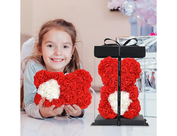 Orso Orsetto di Rose Artificiale rosse,Bouquet di Fiori, Regalo romantico per...