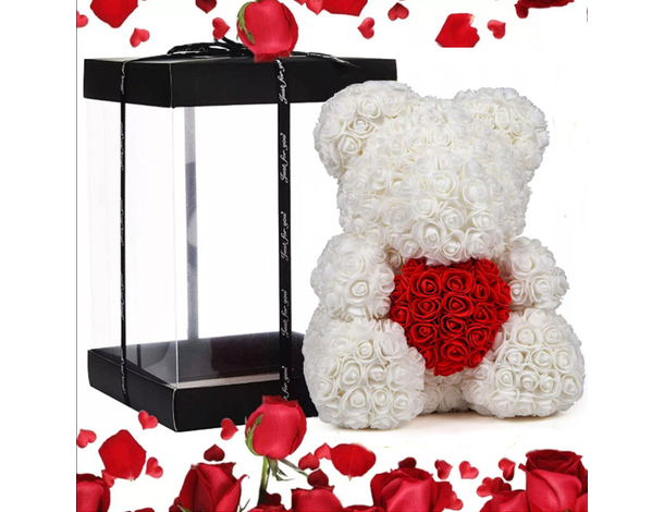 Orso Orsetto di Rose Artificiale rosse,Bouquet di Fiori, Regalo romantico...