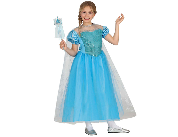 Costume Elsa Frozen bimba: vestito azzurro con mantellina, paillettes e tulle...