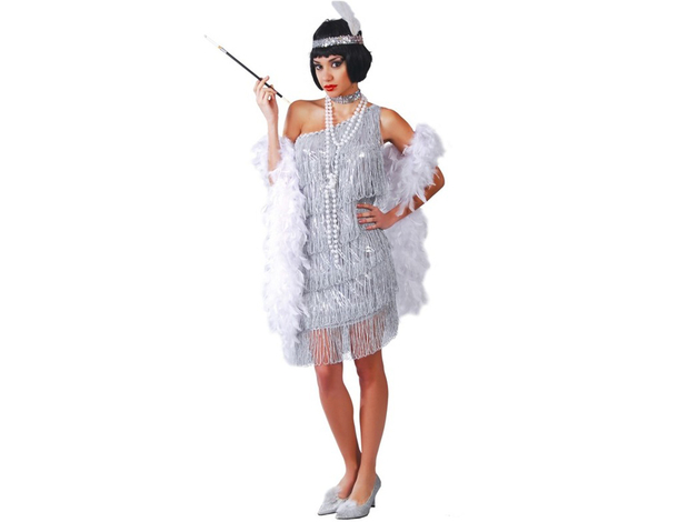 Costume Charleston Argento anni '20 per adulti: abito flapper con frange...