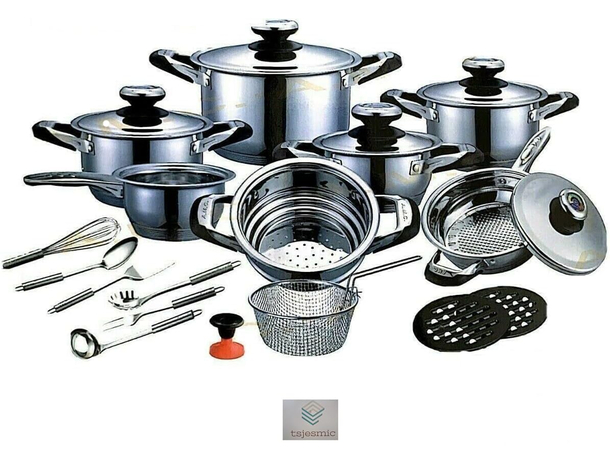 AMC Set batteria di pentole e tegami 25 Pezzi in acciaio inox 18/10 a...