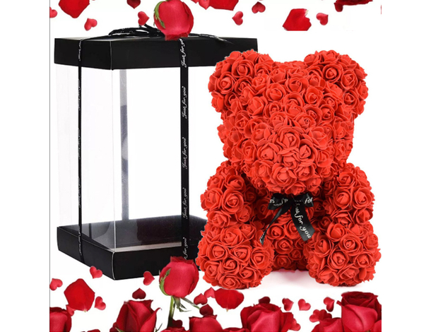 Orso Orsetto di Rose Artificiali rosse,Bouquet di Fiori idea Regalo...