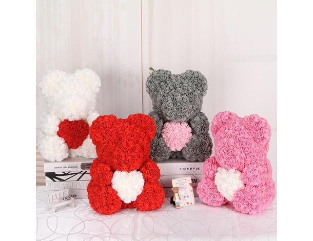 Orso Orsetto di Rose Artificiale rosse,Bouquet di Fiori Regalo romantico,...