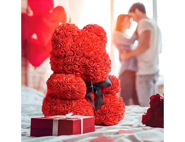 Orso Orsetto di Rose Artificiali rosse,Bouquet di Fiori idea Regalo...