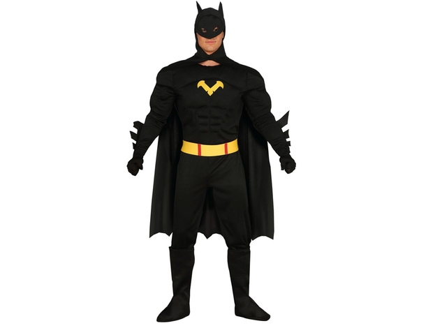 Costume Batman adulto: tuta imbottita, mantello, maschera e cintura. Perfetto...