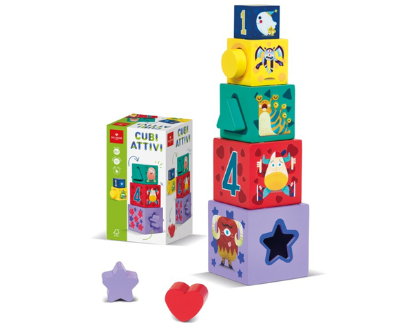 Cubi Attivi: Torre impilabile in legno FSC per bambini 2+ Educativo, sicuro e...