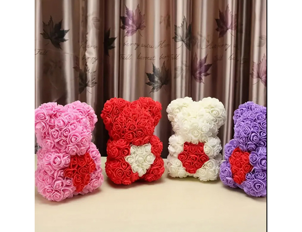 Orso Orsetto di Rose Artificiale rosse,Bouquet di Fiori, Regalo romantico...