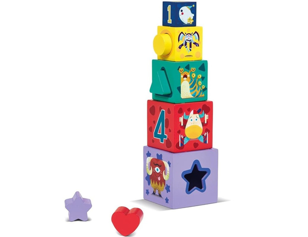 Cubi Attivi: Torre impilabile in legno FSC per bambini 2+ Educativo, sicuro e...